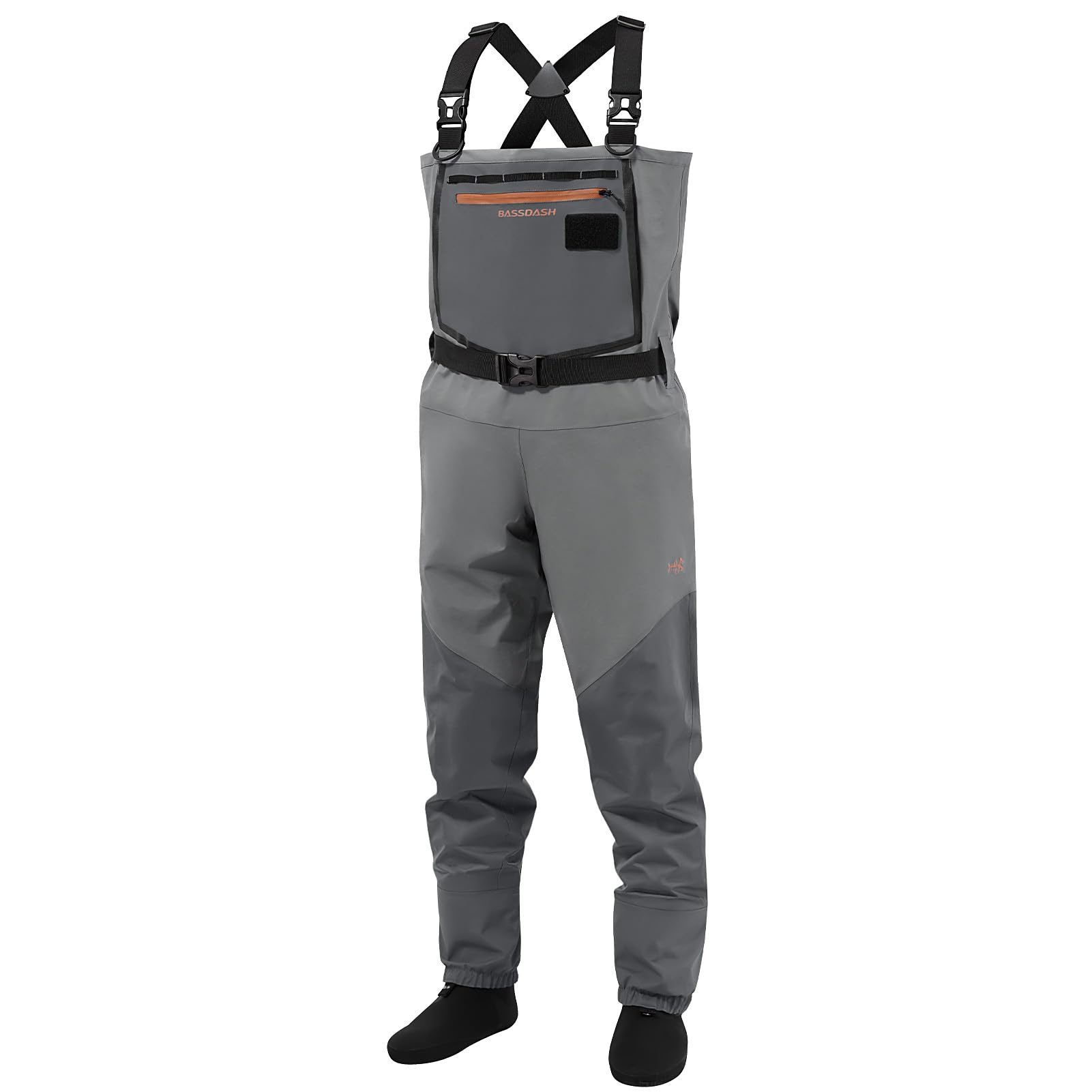 BASSDASH Flex Men's Nylon Breathable Chest Waders Waterproof Fly Fishing Stocking Foot for Hunting Lightweight