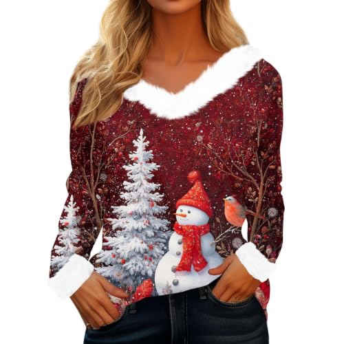 Christmas Sweaters for Women Long Sleeve V Neck Sweatshirt Casual Soft Warm Ugly Funny Holiday Cardigan 2026 Trendy Fall Winter Pullover Tops,Red5,L - image 2