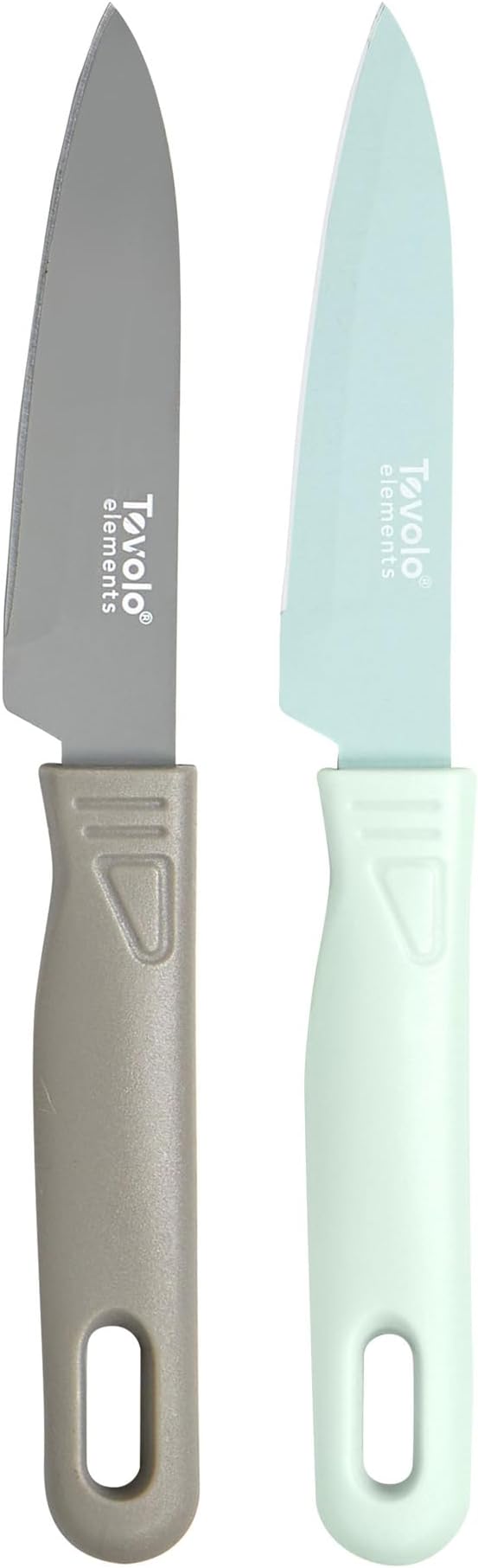 Tovolo 8" BONUS Protective Blade Covers Stainless Steel Kitchen Knives With Comfort-Grip Handles for Cutting & Slicing, Paring Knife Set of 2, Mint & Cool Gray