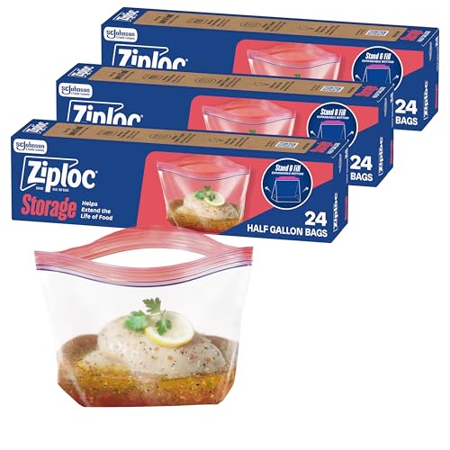 Ziploc Marinade Bags, Expandable Bottom with Easy Open Tabs, Half Gallon, 24 Count, Pack of 3 (72 Total Bags) Ziploc Marinade Bags, Expandable Bottom with Easy Open Tabs, Half Gallon, 24 Count, Pack of 3 (72 Total Bags)
