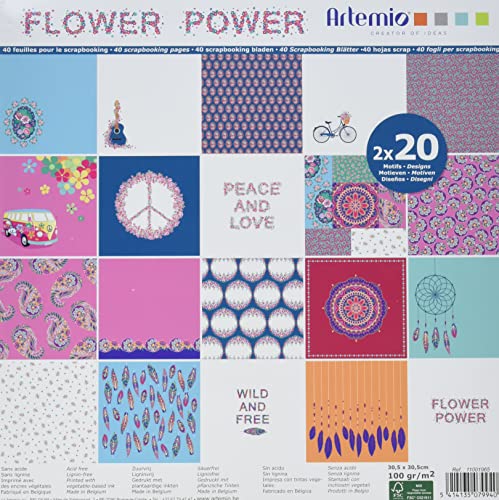 Artemio Flower Power Set de 40 Recortes, Papel, Multicolor, 30,5 x 1 x 30,5 cm