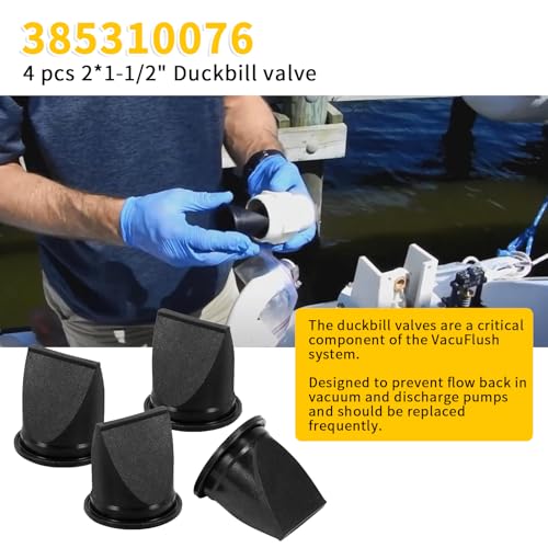 Image of 4-Pack 385310076 Duckbill Valve Kit, Compatible with Dometic Sealand VacuFlush S T Series Pumps, S12D S24D S32D T12 T24 T32, 1-1 /2 Inch Black Rubber Replacement Parts