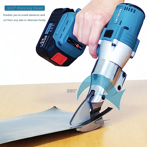 Image of Cordless Metal Sheet Shears Electric Scissors with 360 Swivel Head, Battery-Powered Sheet Metal Cutter for Iron, Aluminum, Steel, Carpet, Leather & Cardboard Curve /Straight Cutting