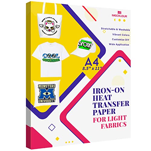 MECOLOUR IronOn Heat Transfer Paper for Light Fabrics Printable, 8.5