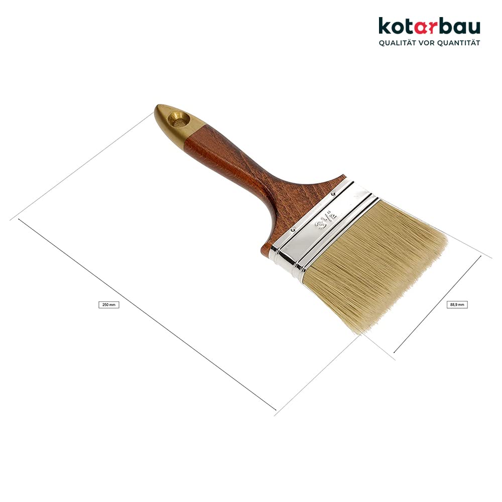 KOTARBAU® Juego de 10 brochas Planas con cerdas Naturales, 90 mm, Pincel para Pintura, Barniz o Esmalte, Brocha con Mango de Madera, Acabado Suave y Uniforme, 10 Unidades