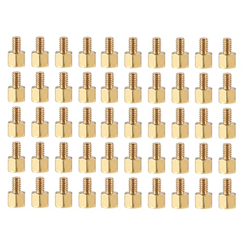 YOKIVE 50 Pcs M2.5 Standoff Screws, Brass Hex PCB Standoffs, Keep Height Consistent, Great for Motherboard (Gold Tone, 5mm+4mm)
