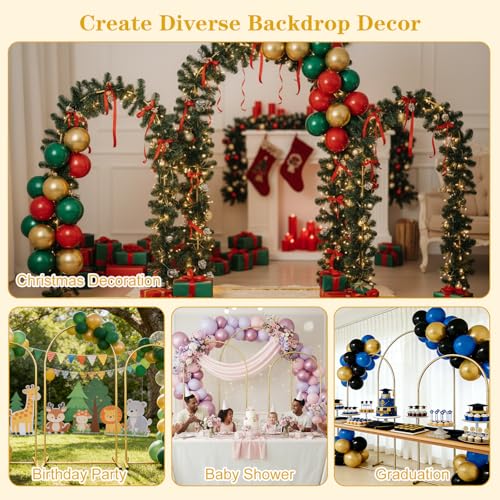 Image of RUBFAC Metal Arch Backdrop Stand Set of 3 (6FT & 6.6FT & 7.2FT), Gold Wedding Arch Frame Balloon Arch Backdrop Stand for Birthday Party Baby Shower Anniversary Graduation Ceremony Decoration