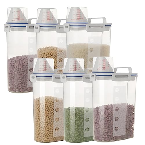 5.5 Lbs Plastic Transparent Tank, Rice Storage Barrel, Household Food Container Grain Storage Box for Oatmeal, Grain, Cereal, Pasta, Flour (6 Packs)