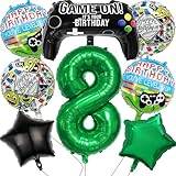 Video Game Party Balloons Supplies Include Huge Controller Balloons 32 inch Number 8 Foil Balloon Round Gaming Balloons Star Foil Balloons for Kids Boys 8th Birthday Decorations