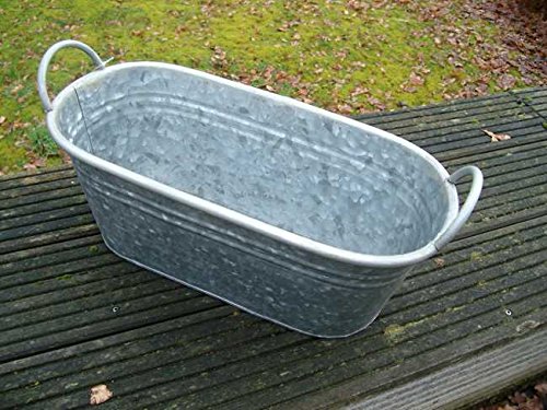 Deko-Impresion Zinkwanne Pflanztopf Zinkbottich Blumentopf 42,5 cm Silber-grau
