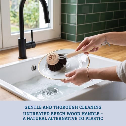 Image of Redecker Dish Brush, Horsehair Bristles, 1-1 /2 Inch Round, Single - Wooden Dish Brush for Glassware & Delicate Cleaning, Made in Germany
