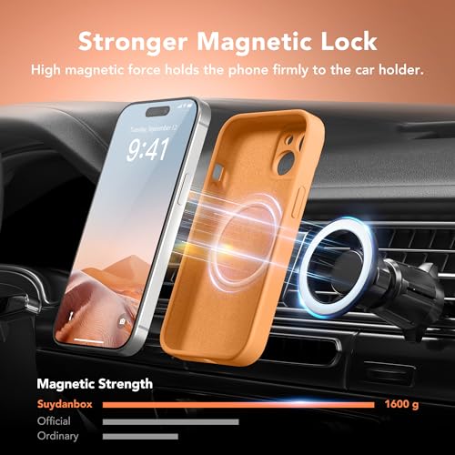 Image of Magnetic for iPhone 15 Case, Compatible with MagSafe, [Screen Protector + Full Camera Protection], Silicone Shockproof Anti-Scratch Protective Phone Case for iPhone 15 6.1 inch, Cantaloupe