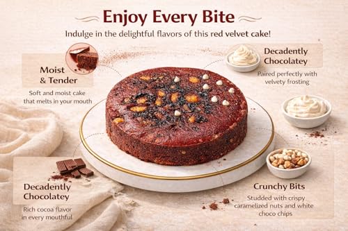 Image of MOM'S BAKERY Red Velvet Cake 250g | Eggless | Vegan, Soft & Moist Tea Cake | Made with Premium T45 Flour | Fresh Home Baked | No Egg, Vegetarian | Freshly Baked Bakery Style Dessert | Perfect for Tea Time & Snacking | Rich Red Colour