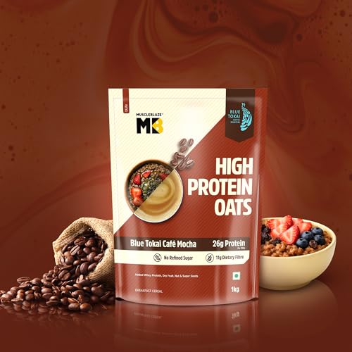 Image of MuscleBlaze High Protein Oats (Blue Tokai Cafe Mocha, 1kg) | 26g Protein | Breakfast Cereals for Weight Management