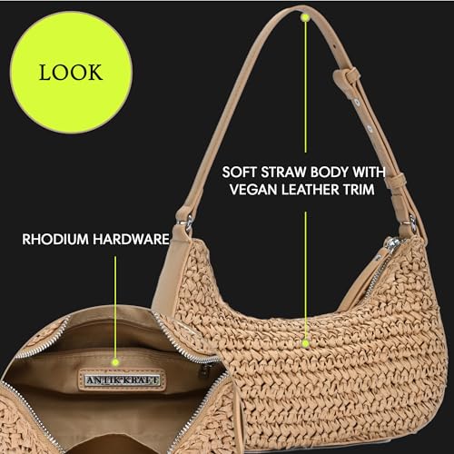 Antik Kraft Jules Straw Shoulder Bag | Handcrafted Straw Purse with Adjustable Shoulder Strap | Eco-Friendly Summer Bag4