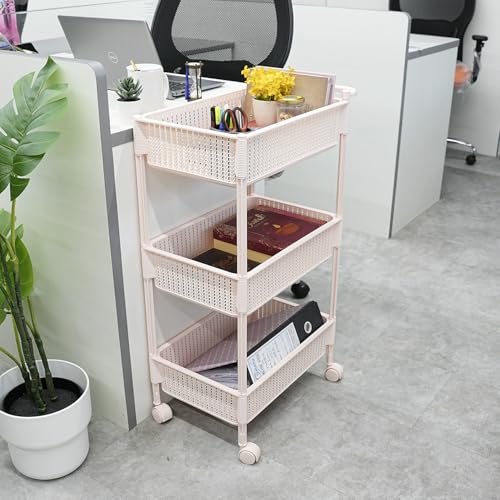 Image of Nayasa Rope Trolley 3 Layers | Kitchen Organizer | Kitchen Shelf Organizer | Vegetable Basket for Onion,Potato | Vegetable Trolley with Wheels | Ivory
