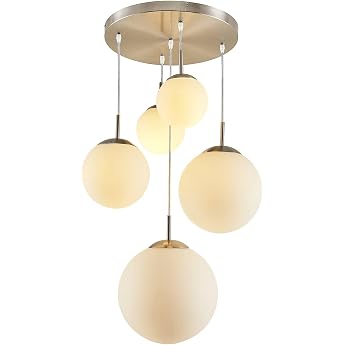 Lindby Heleska Pendant Light Modern in Aluminium Metal 5 Bulbs E27 - Glass Pendant Lamp Dining Table Lamp Pendant Light Living Room Light