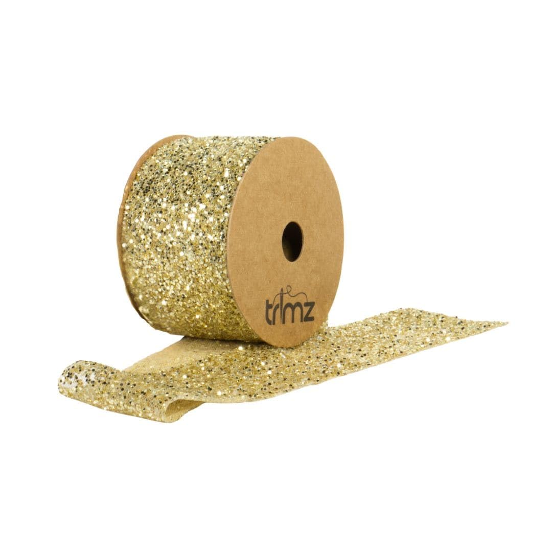 Trimz Glitter Organza Ribbon 50mm x 5m Reel – Gold – Sparkling Sheer Fabric Ribbon for Gift Wrapping, Crafts, Floristry & Event Decoration – Non Washable (Trimz50GLIT5Gold)