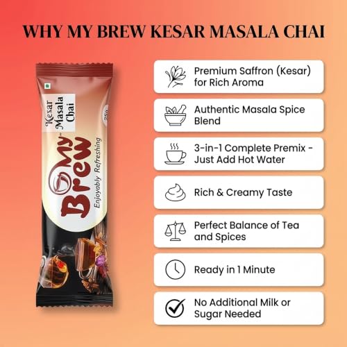 Image of My Brew Kesar Masala Chai Premix | 12 Sachets X 25 gms Each (300 gms)
