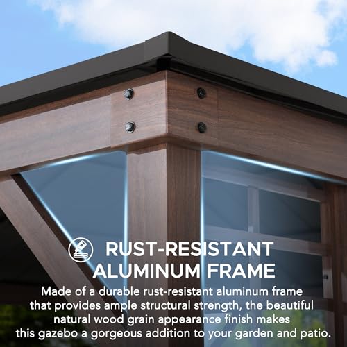 SUNJOY 13 x 15 ft. Hardtop Gazebo Outdoor Aluminum Framed Black Steel Roof Gazebo Backyard with Planters and Ceiling Hook - Image 3