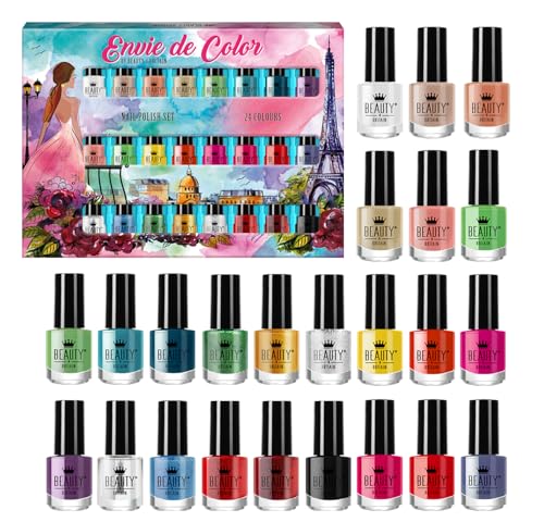 Envie De Color Set de Esmaltes – Colección Completa de 24 Colores en Caja Artística Paris-London – Marca Británica (Set B)