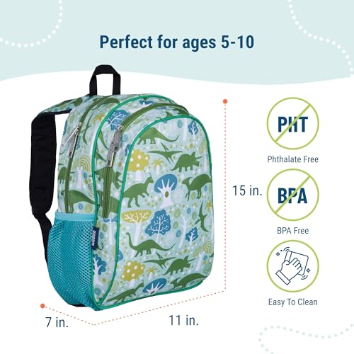 Image of Wildkin 15 Inch Backpack for Kids, Dinomite Dinosaurs | Ages 5-10, padded straps, side water bottle pocket - coordinates with matching Wildkin lunch boxes and water bottles
