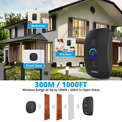 KERUI Wireless Doorbell, Plug in Waterproof Battery Operated Cordless Doorbell Operating at 1,000 Feet Long Range with 32 Chimes 4 Volume Levels LED Light Easy Install for Home, School, Office - Image 3
