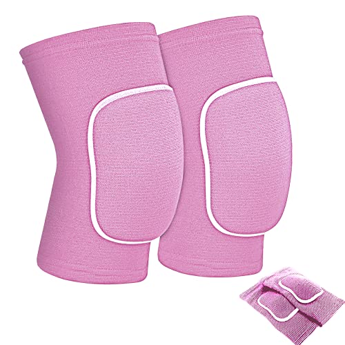 Volleyball Knee Pads for Dancers, RYBTB Soft Breathable Knee Pads for Men Women Kids Knees Protective, Knee Brace for Volleyball Football Dance Yoga Tennis Running Cycling Workout Climbing (M, Pink)