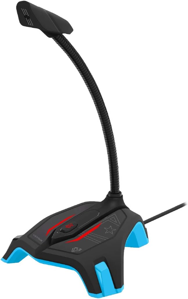 VertuxGaming Microphone, Professional High Definition Omnidirectional USB Gaming Mic with Flexible Gooseneck, Mute Button and Built-in LED Backlit for Gaming Console, Recording, PC, Streamer-2 Blue