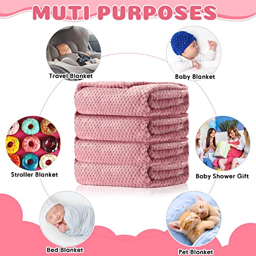 Image of Reginary 4Pcs 30x40 Baby Blanket Fuzzy,Pink | Waffle Flannel Baby Throw Blankets, Warm Nursery & Crib Blankets, Girl & Boy Newborn Infant
