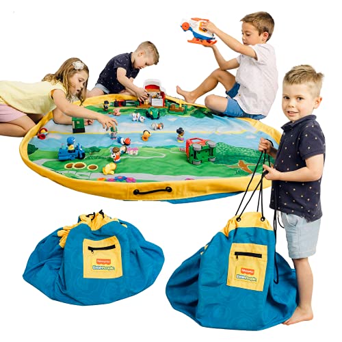 LITTLE PEOPLE Play Pouch, Ultimate All-in-1 Play Mat & Toy Storage Bag, Huge 55” Inner Play Space with Interactive Scenes, Convenient, No-Mess Pack-Away, Portable Playtime Storage Solution, Ages 3+ LITTLE PEOPLE Play Pouch, Ultimate All-in-1 Play Mat & Toy Storage Bag, Huge 55” Inner Play Space with Interactive Scenes, Convenient, No-Mess Pack-Away, Portable Playtime Storage Solution, Ages 3+