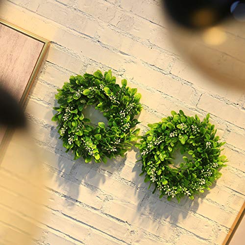4 Packs Artificial Boxwood Wreaths 12 Inches Faux Greenery Leaves Wreath For Front Doors, Windows, Hanging Wall, Farmhouse, Wedding Party, And Home Decorations #TOP4