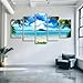 Beach Pictures Wall Art for Living Room, SZ 5 Piece Seascape Canvas Prints of Tropical Palm Tree and Caribbean Island Sandy Seaside (Dark Blue, Bracket Fixed, 1