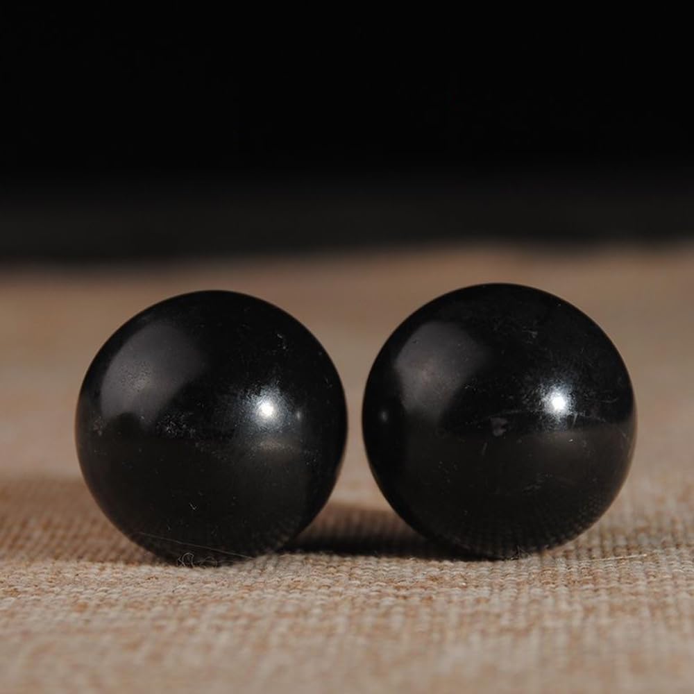 RCSTOONE 1.4 Inch Black Obsidian Stone Baoding Balls, Small Massage Marble Balls for Hand Therapy, Stress Relief and Fingers and Wrist Exercise, Polished Fitness Hand Balls, M81