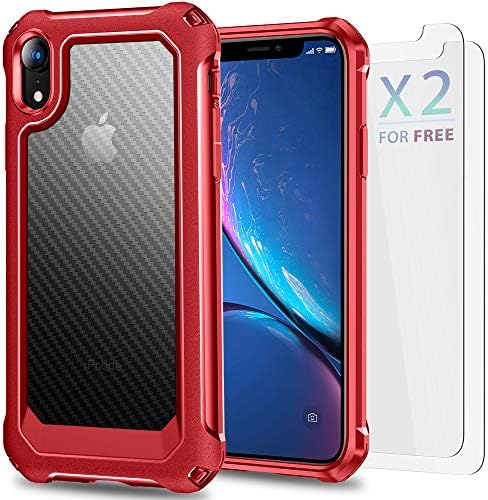 SUPBEC iPhone XR Case, Slim Hard Carbon Fibre Shockproof Protective Cover [Military Grade Drop Protection] [Anti Scratch&Fingerprint], iPhone XR Case and Screen Protector [x2], 6.1", Red