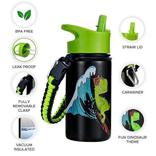 Dinosaur Water Bottle, 14 Oz, Leak Proof, 36 Hours Cold, Dishwasher Safe Lid, Removable Handle, Wide Mouth Double Wall Vacuum Insulated Stainless Steel Water Bottle For School, Straw, Bottle For Boys #TOP1