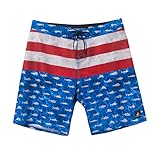 SURF CUZ Men's Board Short Beach Short 4-Way Stretch Swim Short(American Flag - Fishes,34)