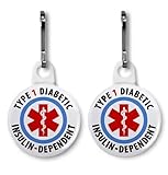 TYPE 1 DIABETIC Insulin Dependent Medical Alert 2-Pack 1 White Zipper Pull Charms