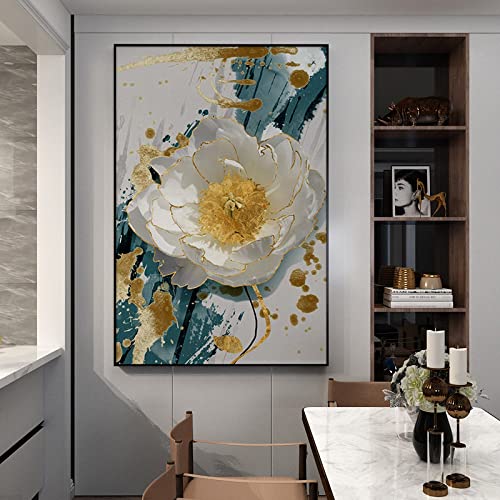 Peinture à l'huile fleur blanche grand format vertical pour habiller un grand mur vide