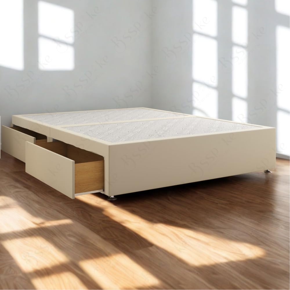 BSSPOKE Hard Divan Bed Base with 2 or 4 Storage Drawers Plush Velvet Upholstered Platform UK Handmade Bed Base (Cream Plush, 4ft6" Double (with 2 Drawers))
