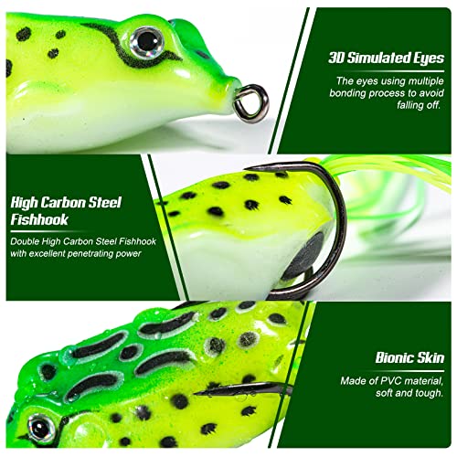 Goture Frog Lure 15Pcs,Top Water Bass Fishing Lures,Hollow Body Frogs For Bass Fishing,Pvc Frog Fishing Lures With Tungsten Steel Fishing Hooks 8G 0.3Oz For Freshwater Saltwater #TOP2
