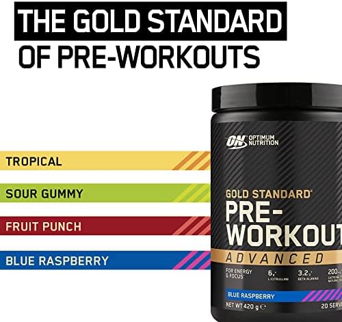 Optimum Nutrition ON Gold Standard Pre-workout Advanced with l-Citrulline, Beta-alanine and Caffeine, Blue Raspberry, 20 Servings, 420 g