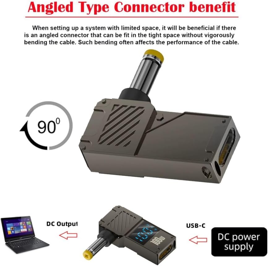 Xiwai USB-C PD 65W Charge Adapter Type-C Input to DC 5.5x2.5mm Barrel Jack Plug Smart LED Digital Display 100W Output 20V 5A Charger Connector for Laptop image 2