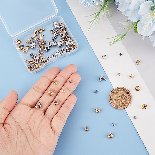 UNICRAFTALE 120pcs 2 Colors 6 Styles 304 Stainless Steel Crimp Beads Covers Metal Spacer Beads Half Rondelle Small Smooth Loose Round Beads Caps Crimping Beads for Crafts Jewelry Making - Image 2