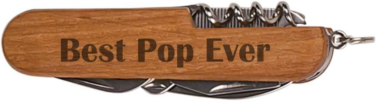 Grandpa Knife Best Pop Ever Wooden 8-Function Multi-Tool Pocket Folding Knife Laser Engraved Dark Wood Fathers Day Christmas