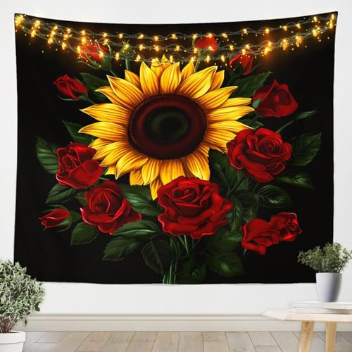 Manfei Sunflower And Rose Wall Tapestry