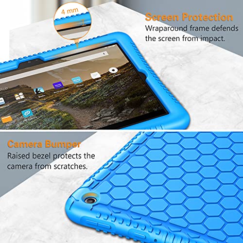 Fintie Silicone Case For All-New Fire Hd 10 And Fire Hd 10 Plus Tablet (Only Compatible With 11Th Generation 2021 Release) - [Honey Comb] Light Weight Shock Proof Back Cover, Blue #TOP2