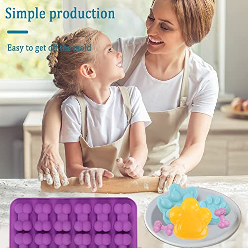 Dog Treat Silicone Mold For Baking Dog Paw And Bone Silicone Molds For Freezing, Dog Treat Molds For Dog Treats,Dog Treat Maker Molds For Chocolate, Candy, Jelly, Ice Cube, (Purple,Red,Pink,Blue) #TOP5