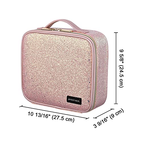 Byootique Travel Makeup Train Cases Sequin Cosmetic Bag Professional Lipstick Organizer With Adjustable Dividers For Cosmetics Makeup Brushes Lipstick Toiletry Travel Accessories, Glitter Pink #TOP6