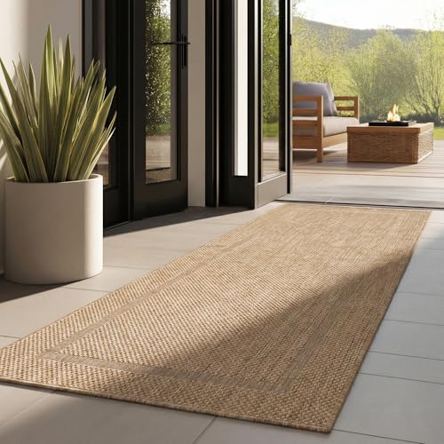 Outdoor Teppich Wetterfest Einfarbiges Design Terrasse Balkon Teppich Küche Garten Sisal-Look Küchenteppich Läufer Flur, Größe: 80 x 250 cm, Farbe: Beige